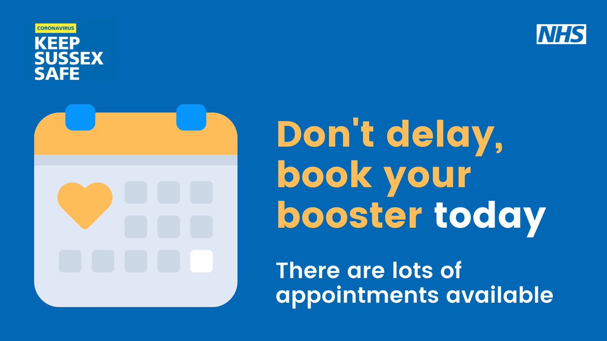 You can book your 1st, 2nd and booster Covid vaccinations at  Brighton Racecourse by calling 0300 303 8060. There are slots available. Walk ins also available tomorrow morning and Friday morning.