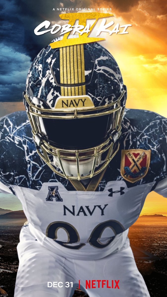 cobrakaiwire's tweet photo. @NavyAthletics @navyfb @CobraKaiSeries #FlyNavy #bEATARMY #CobraKai #CobraKaiSeason4 https://t.co/PLJePs4UHW