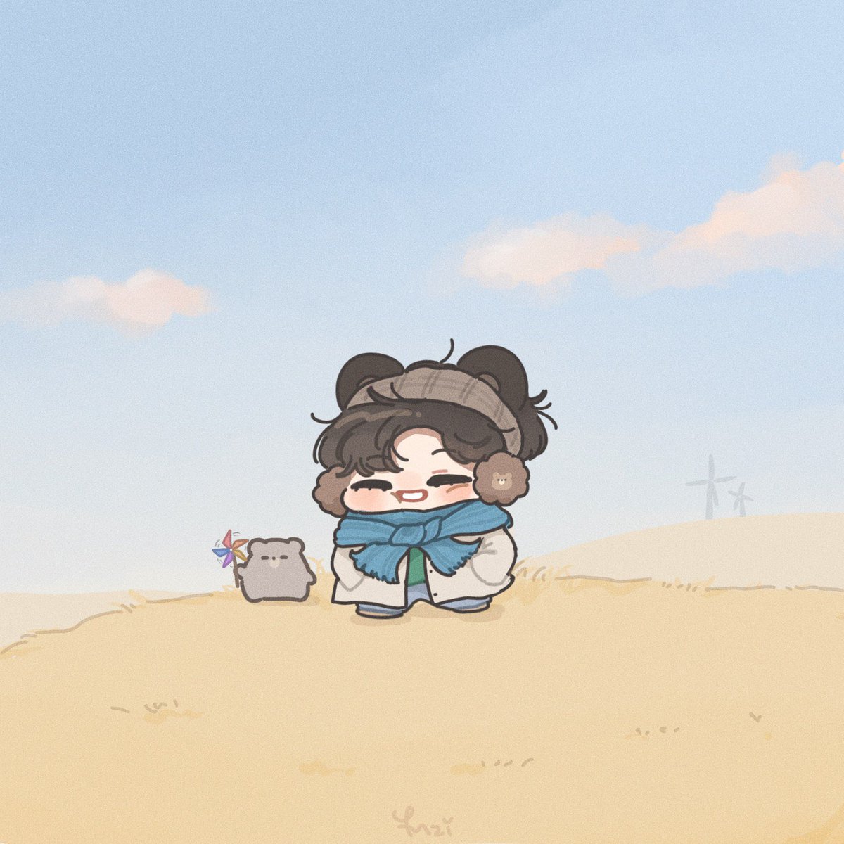 1boy solo beach male focus outdoors animal ears chibi  illustration images
