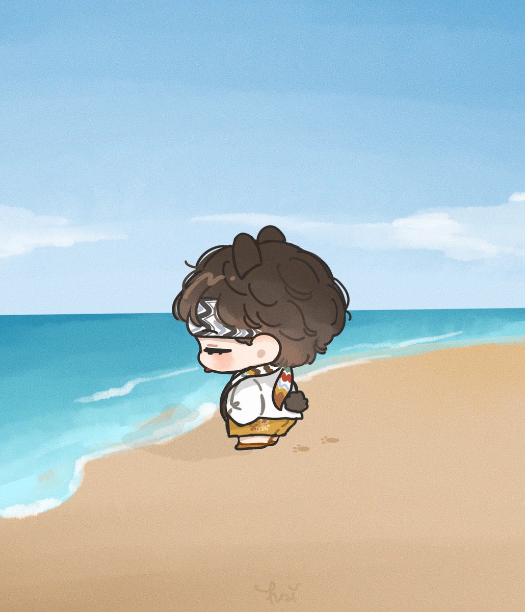 1boy solo beach male focus outdoors animal ears chibi  illustration images