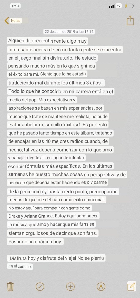 💌| Louis subió una carta/nota hace varios años atrás, donde dijo que al principio él se preocupaba por los números, que quería que sus canciones fueran éxitos, que se concentraba en triunfar en las listas, y después se dió cuenta que eso no era realmente lo que quería, que +