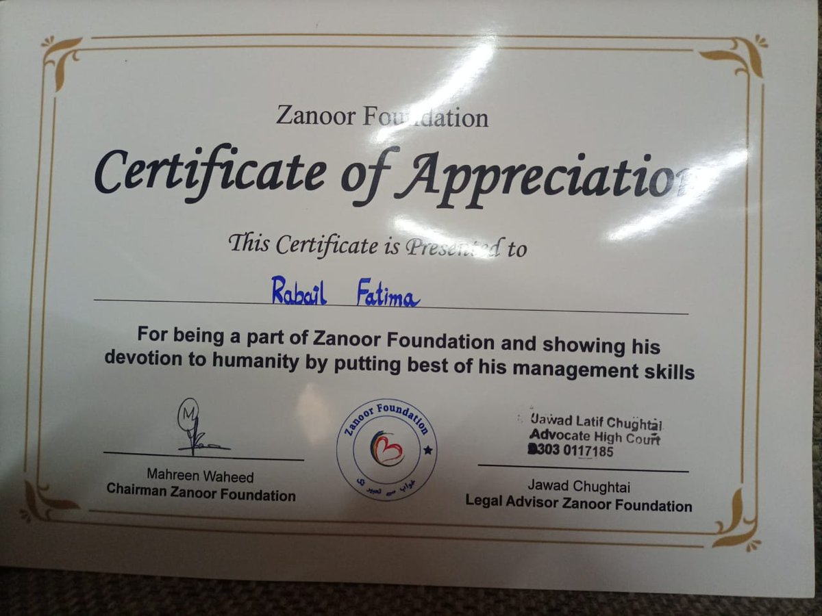 ZanorFoundation's tweet photo. "Hard work always pays off well"
Appreciation Award .They are the cream of our Foundation..Let us Highlight them a little On the behalf of Zanoor. More Power to these bright Stars!!!! 
#activemembers
#membersOfTheyear
#Hardwork
#consistent
#humanity
#ZanoorFoundation
#Zanoorians https://t.co/slAeWhBlcv