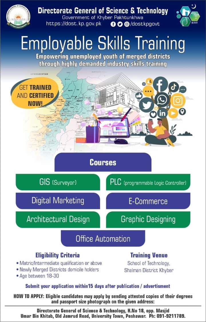 dc_khyber's tweet image. Employable Skills Training at Government Technical Institute Shalman Landikotal in Tribal District Khyber 

Last Date For Apply: 
12 January 2022 
#dostkp #innovativekp #digitalskills