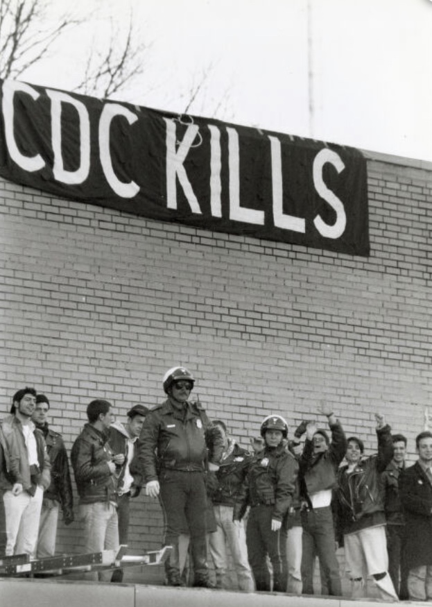 GAFollowers's tweet photo. A banner hung at the CDC Headquarters in Atlanta. (1990) https://t.co/PXR1lsBjri