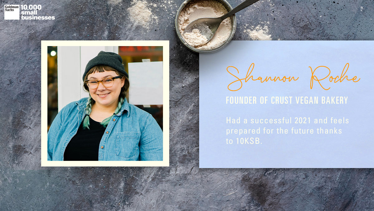GS10KSmallBiz's tweet photo. Shannon Roche is a #10KSBgrad who was able to quickly pivot her bakery’s financial model during the pandemic to set her up for success in 2021. “We have retained all of our staff and had our busiest holiday season yet." Here’s to an even better 2022, Shannon! https://t.co/A9zNdlvBWN