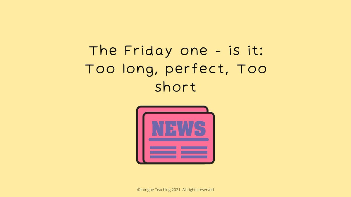 HumeMetcalfe's tweet image. Another questions for you:

If you you receive &apos;The Friday one - a round up of the week&apos; report, what do you think about the content?

Too long - TL
Perfect - P
Too short - TS

Thank you so much in advance!

To find out more:
intrigueteaching.kartra.com/page/Signup

#intrigueteaching #ect2021