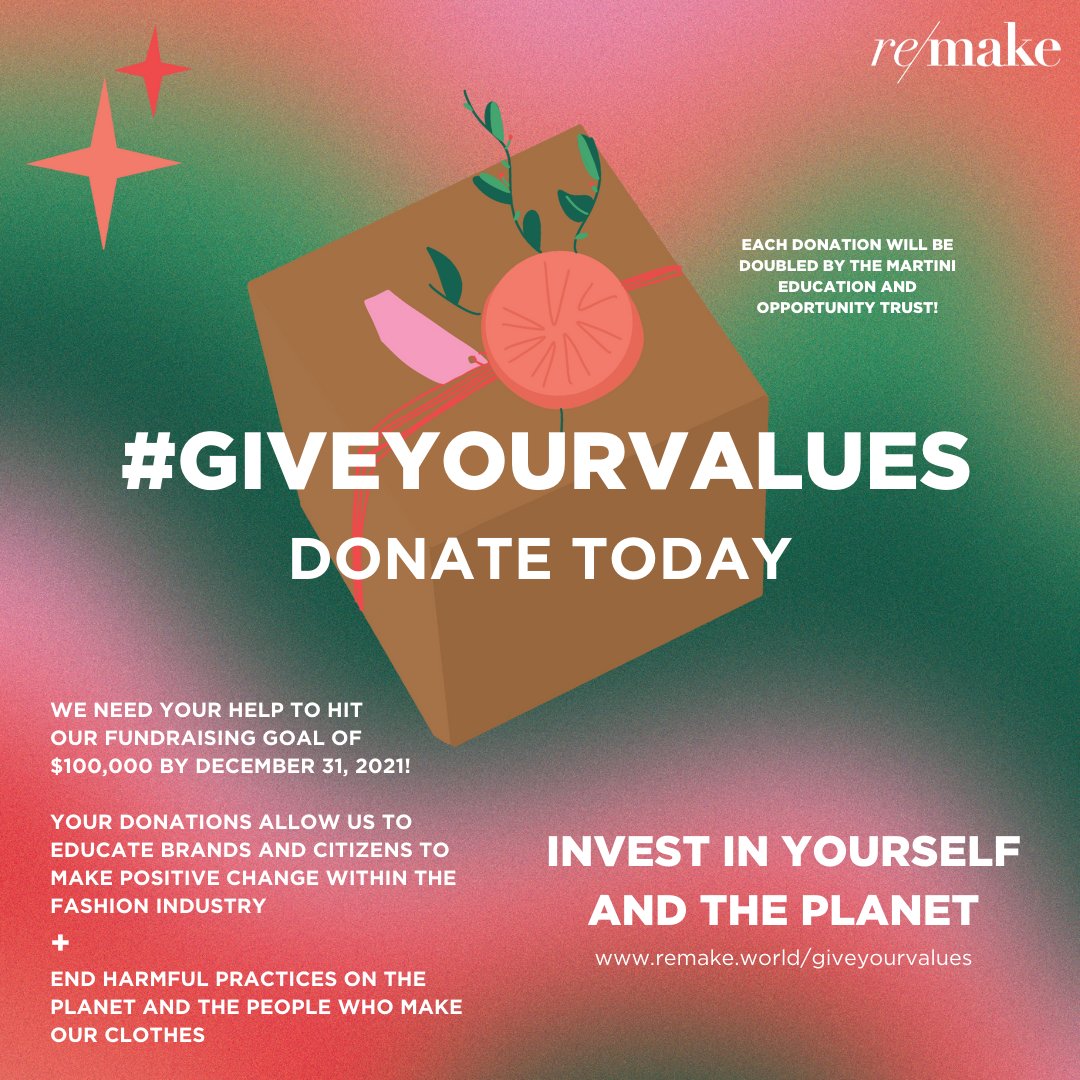 remakeourworld's tweet photo. There are only 3 days left to support Remake and help us reach our #GiveYourValues challenge goal! Together, we can make a difference for millions of garment workers worldwide!
Please donate + share today: https://t.co/8EKQwOhFWZ https://t.co/diRa8Zuh5F
