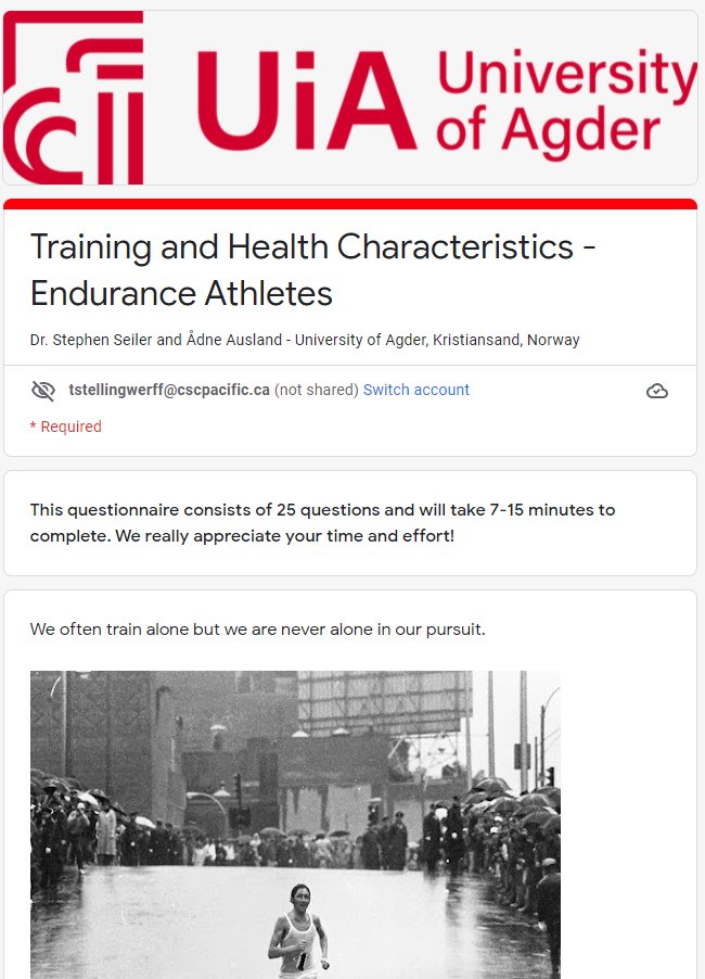 TStellingwerff's tweet photo. Endurance Athletes aged 18+ years - help my friend and colleague @StephenSeiler out in his study on 2021 Training by filling out his questionnaire. Only takes  7 to 15min, and only a few days left before it closes:  Questionnaire here:  https://t.co/FCUL1J4BEF https://t.co/jeT4qvTcXB