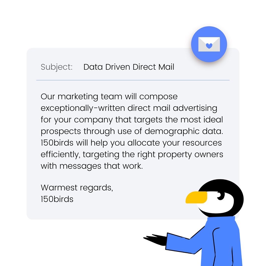 Let’s learn about how 150birds can help you compose data driven direct mail for your business
#propertymanagement #directmail #advertising