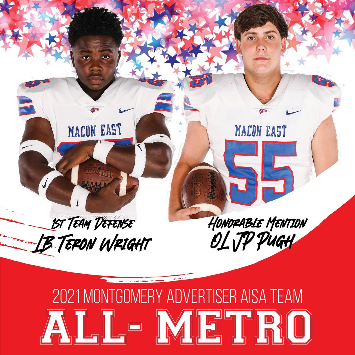 YunqWright's tweet photo. When you keep God first and Work hard everything falls in place I am truly blessed‼️
ALL STAR✅
FIRST TEAM ALL STATE✅
FIRST TEAM ALL-METRO AISA-4A CLASS✅
SECOND TEAM ALL METRO FOR MONTGOMERY AREA✅
@GabeGiardina @CAU_Football @CoachFredT @MEAFootball @ClavensC @SprouseReginald https://t.co/bzujW9WtIm