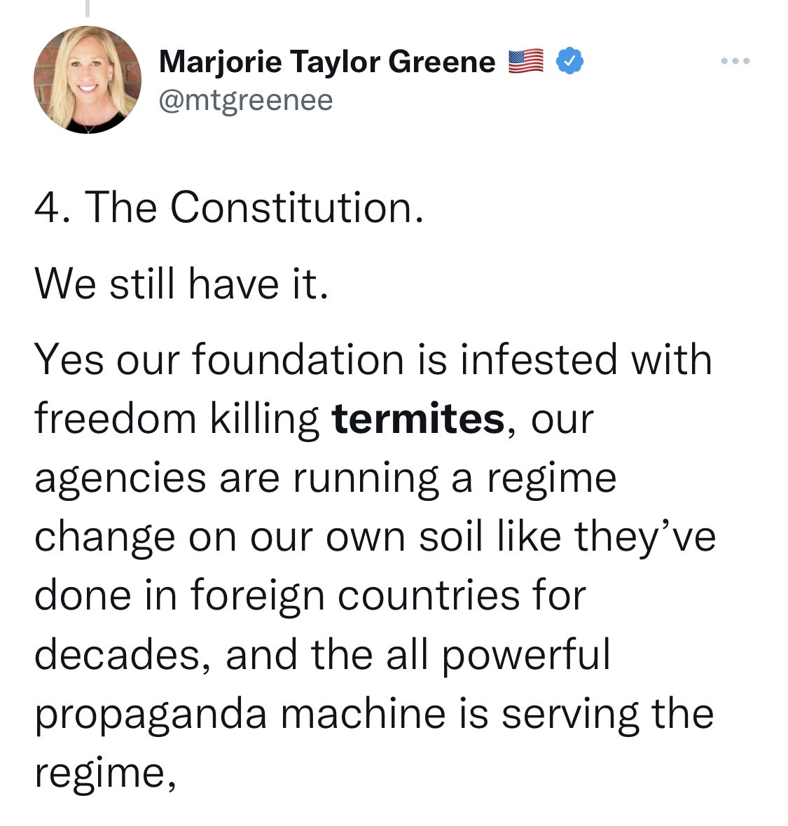 Marjorie Taylor Greene just referred to her political opponents as an infestation of “termites.” In Rwanda’s genocide, Hutu killers referred to Tutsis as “cockroaches.” Such rhetoric is the language of dehumanization and it’s extremely dangerous—and can incite political violence.