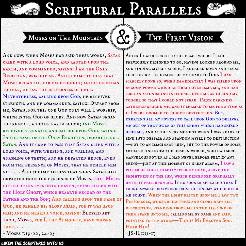 LikenScriptures's tweet photo. The more experiences we have with God the more we will be able to recognize the deceptions of the adversary.
#Scripture #ScripturalParallels #Moses #JosephSmith #PearlOfGreatPrice #ComeFollowMe https://t.co/WDJIDN4qad