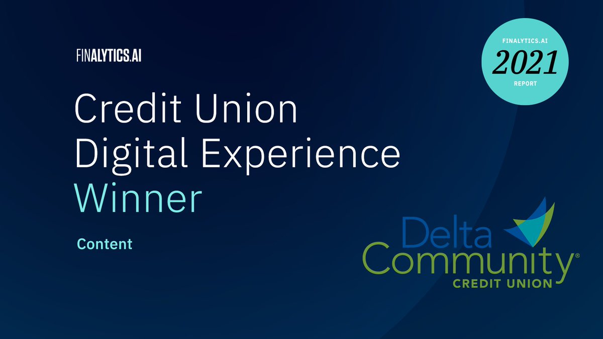 Finalytics AI (@finalytics_ai) on Twitter photo Continuing our look back at our 2021 CU Digital Experience report, we focus on #Content. The winners are:
1. <a href="/DeltaCommunity/">Delta Community CU</a>
2. <a href="/FirstTechFed/">First Tech Fed</a>
3. <a href="/SuncoastCU/">Suncoast Credit Union</a>
4. <a href="/MountainAmerica/">Mountain America CU</a>
5. <a href="/NavyFederal/">Navy Federal Credit Union</a>
Congratulations!
#creditunions #contentstrategy
finalytics.ai/delta-communit… Continuing our look back at our 2021 CU Digital Experience report, we focus on #Content. The winners are:
1. <a href="/DeltaCommunity/">Delta Community CU</a>
2. <a href="/FirstTechFed/">First Tech Fed</a>
3. <a href="/SuncoastCU/">Suncoast Credit Union</a>
4. <a href="/MountainAmerica/">Mountain America CU</a>
5. <a href="/NavyFederal/">Navy Federal Credit Union</a>
Congratulations!
#creditunions #contentstrategy
finalytics.ai/delta-communit…