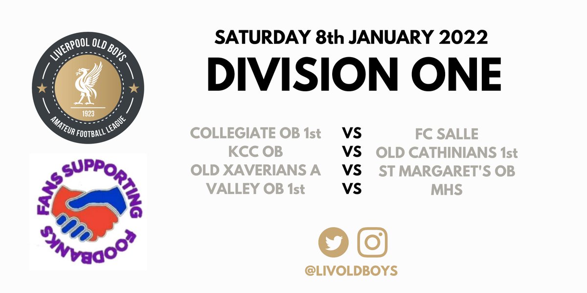 Liverpool Football League (@lpoolfl) on Twitter photo SATURDAY 8th JANUARY
DIVISION 1⃣ Fixtures
Leaders <a href="/FcSalle/">FC SALLE</a> head to <a href="/CollegiateOB1st/">Collegiate Old Boys 1st Team</a> on the opening weekend, <a href="/KCC_OB/">KCC Old Boys</a> host <a href="/OldCaths/">Old Cathinians</a>, <a href="/StMargaretsOBFC/">St Margaret's OB</a> visit @OldXavsAteam and @Valley_OB meet in-form <a href="/MhsOpen/">MHS 1st</a>
<a href="/outside_box_14/">Outside The Box</a> @TheseWanna
#LOBAL SATURDAY 8th JANUARY
DIVISION 1⃣ Fixtures
Leaders <a href="/FcSalle/">FC SALLE</a> head to <a href="/CollegiateOB1st/">Collegiate Old Boys 1st Team</a> on the opening weekend, <a href="/KCC_OB/">KCC Old Boys</a> host <a href="/OldCaths/">Old Cathinians</a>, <a href="/StMargaretsOBFC/">St Margaret's OB</a> visit @OldXavsAteam and @Valley_OB meet in-form <a href="/MhsOpen/">MHS 1st</a>
<a href="/outside_box_14/">Outside The Box</a> @TheseWanna
#LOBAL