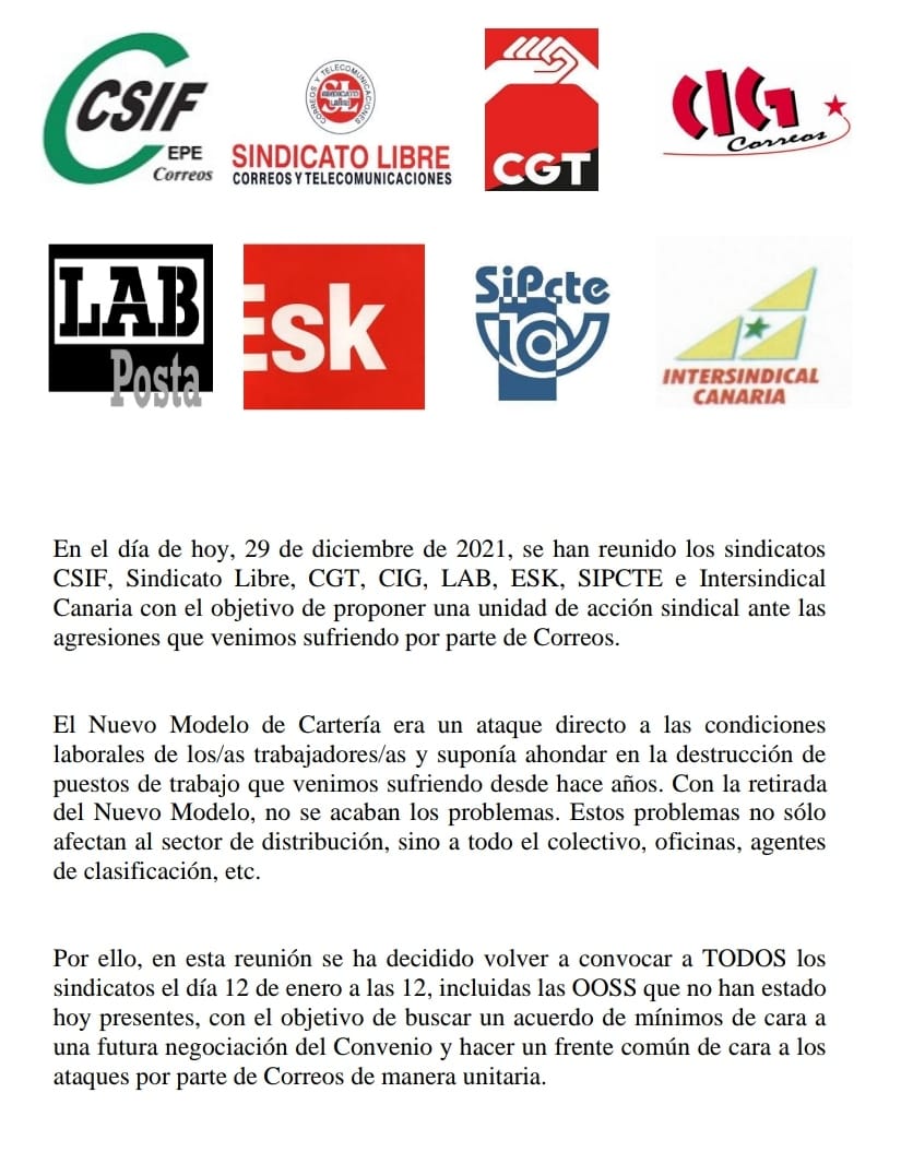 sindicatolibrem's tweet photo. Comunicado Unitario 29.12.2021 https://t.co/wSdGrq3aPO