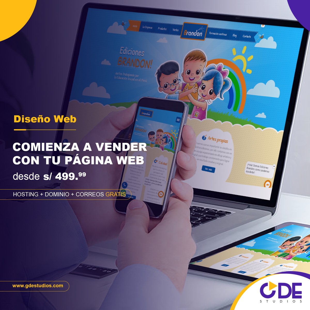 GDEstudios's tweet image. Comienza a ganas más clientes con tú nueva Página Web. Es el momento de ganar presencia en internet, Te ayudamos a consolidar tu negocio o marca desde S/ 499.99. &quot;Hosting y Dominio 𝗚𝗥𝗔𝗧𝗜𝗦&quot;
.
.
.
990 476 764 | 941 970 632
.
#WebResponsive #TuWeb #NegocioVirtual
