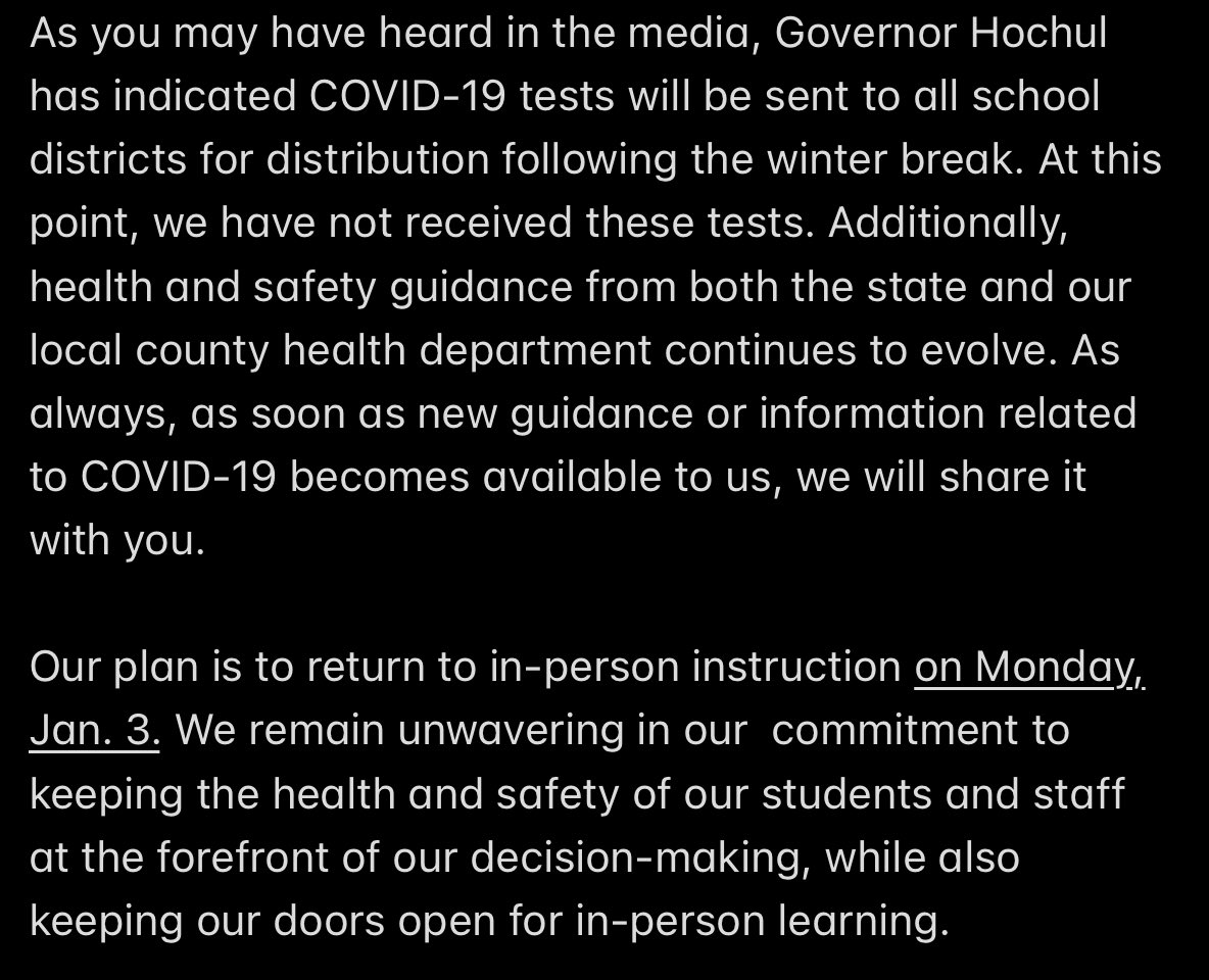 Schenectady <a href="/SCSchools/">Schenectady Schools</a> Families and Staff, I hope you are enjoying winter break. With all the news reports on COVID-19 here’s a quick update as we progress into the New Year. Stay safe and healthy and I’m looking forward to continuing to rise in 2022! ❤️🤍💙 #SchenectadyRising
