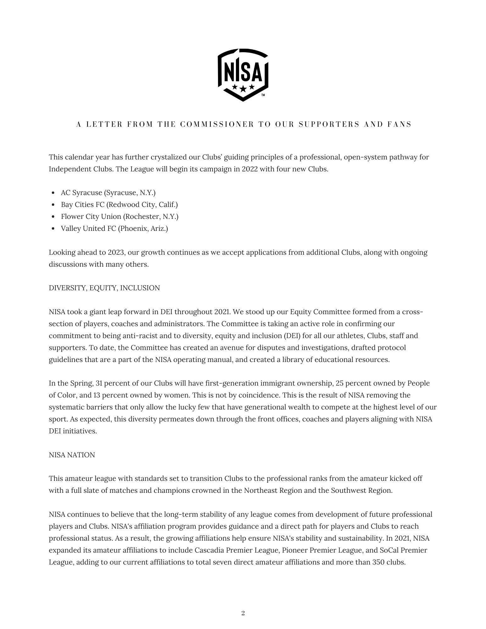 Syracuse 2023 Calendar Nisa Official Twitter પર: "A Letter From The Commissioner To Our Supporters  And Fans. Thank For Your Unwavering Support This Past Year! 3 Page Thread.  1 Of 3. Full Letter Available :