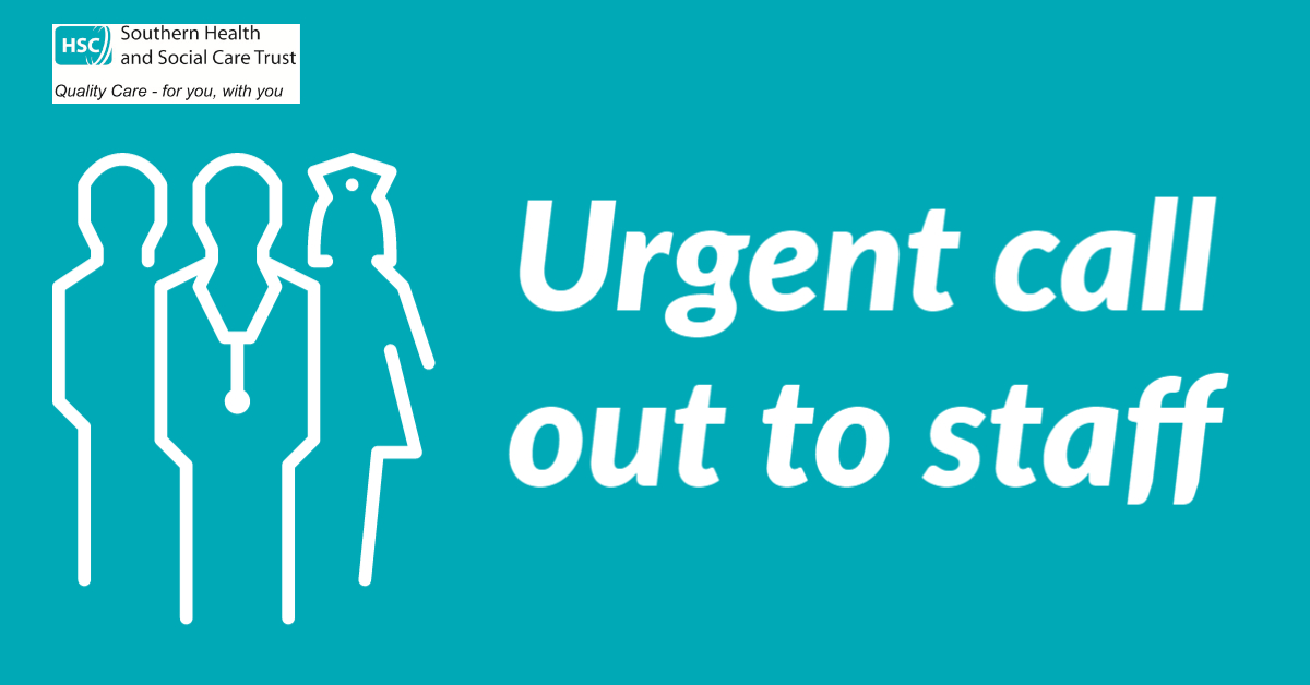 SouthernHSCT's tweet photo. We ask if any staff (nurses or healthcare assistants) are available to work tonight/tomorrow in Craigavon Area Hospital or Daisy Hill Hospital, please contact Patient Flow. Thank you.
#teamSHSCT https://t.co/mTWQO7cOTB