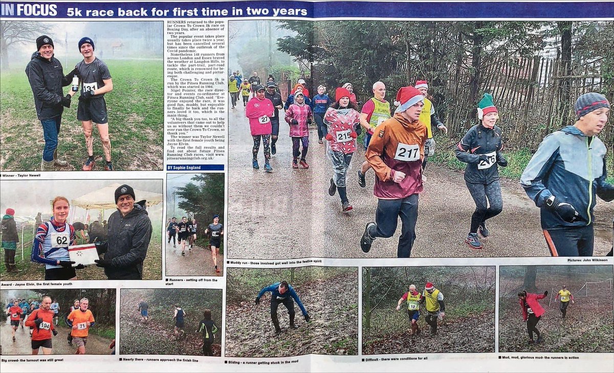 PitseaRC's tweet photo. Boxing Days Crown to Crown is featured as a double page spread in todays @Echo_Newspapers. 
@NigelPointer was contacted by newly qualified journalist @Sophie_England_ and John Wilkinson gave permission to use and publish his photographs. 🖤 @EssexAArunning https://t.co/QABPIKiqCV