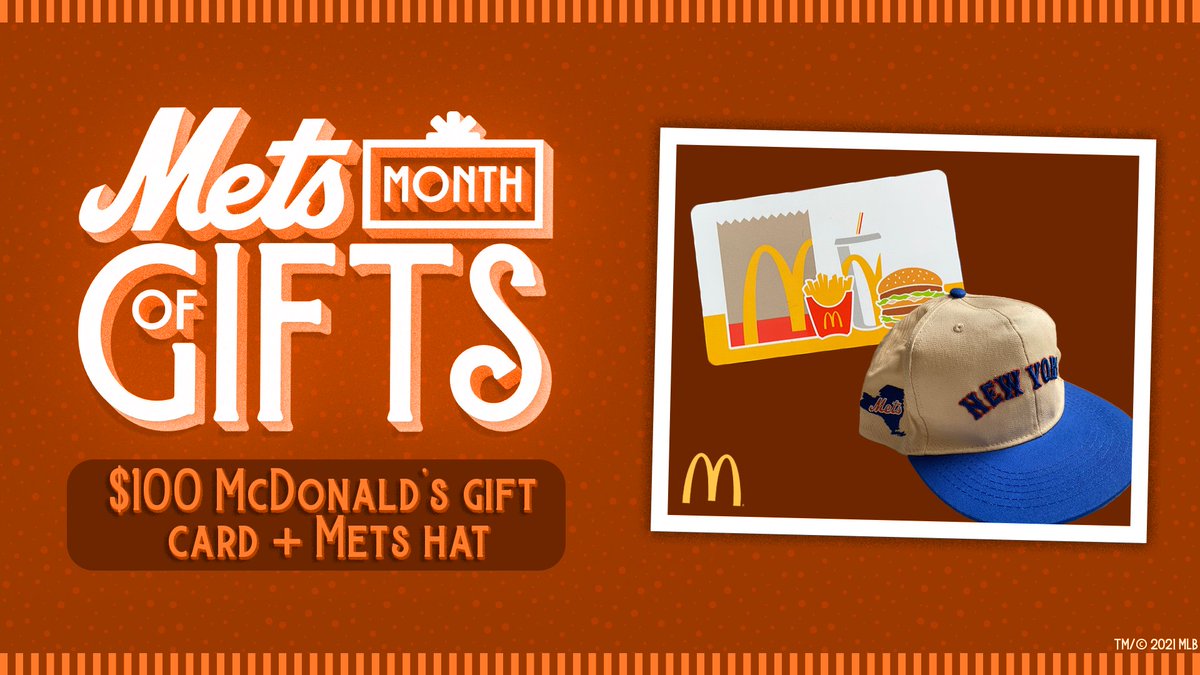 🍟🧢 RT TO WIN 🍟🧢

Retweet this for a chance to win a $100 McDonald’s gift card plus a #Mets hat. #MetsMonthOfGifts