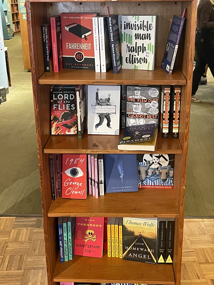 When I travel I like to visit local bookstores. Came across the this banned booked section in a store in Asheville. Had to laugh a little when I saw a book  I was required to read in 11th grade. S/O to Ms. Cynthia Edney for including #InvisibleMan. Hope I am not snitching 😂