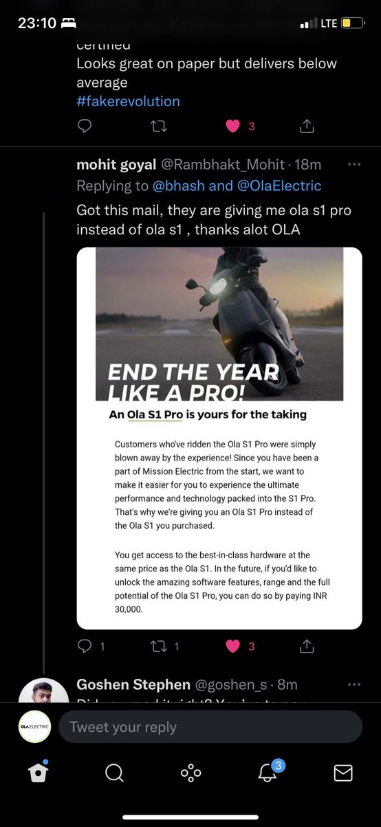 OlaScooter's tweet photo. Ok we are happy for s1 customers
Great
But what about s1 pro y they payed extra amount because s1 pro is also s1 without enabling any features
#fakeola #scambhavishola https://t.co/MnpvaMpU4h