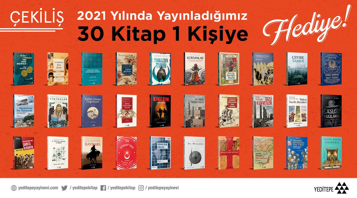 Yeditepe Yayınevi (@yeditepekitap) on Twitter photo #çekiliş| Bu tweeti RT edip <a href="/yeditepekitap/">Yeditepe Yayınevi</a> ve Instagram hesabımızı takip eden bir (1) kişiye 2021 yılı içerisinde neşrettiğimiz kitapları hediye ediyoruz.
Sonuçlar 2 Ocak 2022 tarihinde açıklanacaktır.
Instagram link: bit.ly/3mH9nWz #çekiliş| Bu tweeti RT edip <a href="/yeditepekitap/">Yeditepe Yayınevi</a> ve Instagram hesabımızı takip eden bir (1) kişiye 2021 yılı içerisinde neşrettiğimiz kitapları hediye ediyoruz.
Sonuçlar 2 Ocak 2022 tarihinde açıklanacaktır.
Instagram link: bit.ly/3mH9nWz