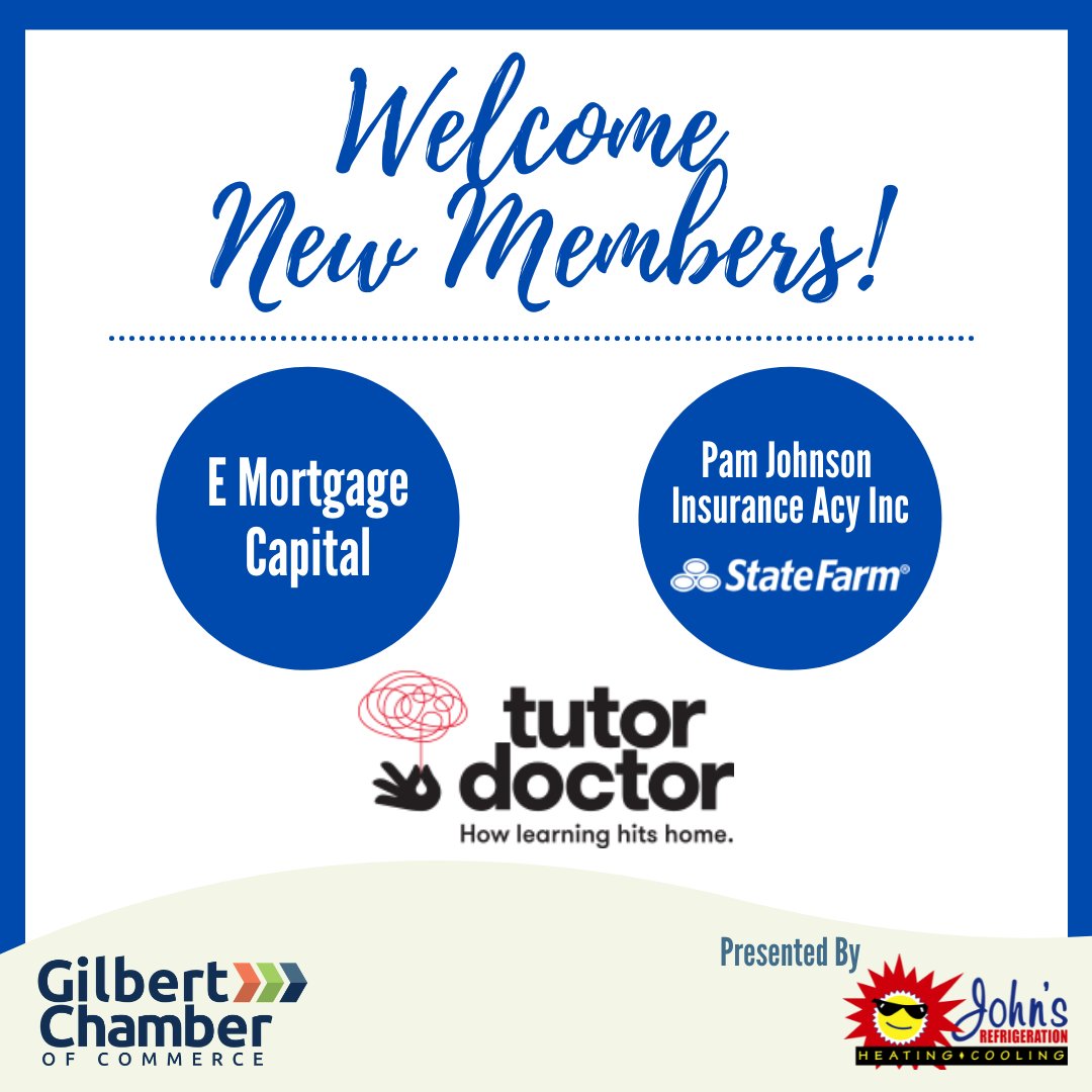 GilbertChamber's tweet photo. Please help us welcome our newest Gilbert Chamber members! 👋 Support them by following them on social media, welcoming them at networking events, and patronizing their businesses!

#TheChamberIs #LoveLocalGilbert https://t.co/fJWfjBM7bD