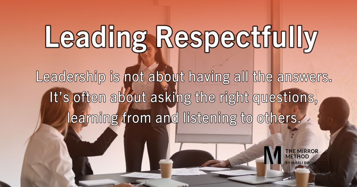 MarliRusen's tweet photo. Leadership is not about having all the answers. It’s often about asking the right questions, learning from and listening to others. #LeadingRespectfully #LeadershipDevelopment #HR https://t.co/FwOMMEYIKs