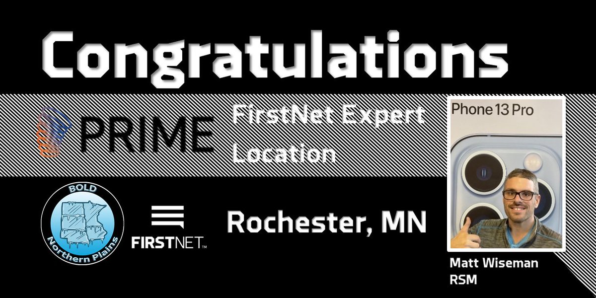 🚨FirstNet Expert Location Alert!!!🚨 

Congratulations to our newest FirstNet Expert location - Prime Rochester!! Phenomenal work Matt &amp; team! Thank you for always taking such great care of everyone that qualifies for #FirstNet!! 🚓🚒🚑

#BOLDNorthernPlains #GoWest <a href="/derekels/">Derek Elsrod</a>