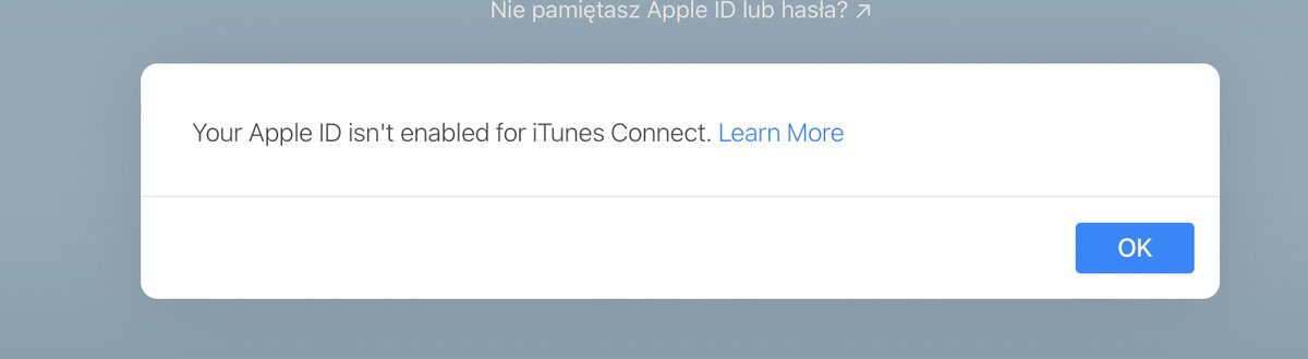 dominiklada's tweet photo. Hej #devs macie jakiś pomysł dlaczego nie mogę zalogować się na swoje konto w #iTunesConnect? Wpisuję login/hasło, potem kod SMS i wyskakuje taka informacja🤔 tymczasem jest dostęp do niego z poziomu innego konta dev, któremu udostępniłem wcześniej uprawnienia🤷♂️ https://t.co/9wBjvTUjYt