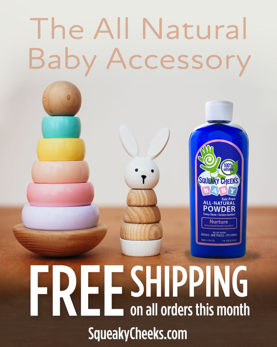 NoSqueak's tweet photo. Every baby deserves the real comfort provided by Squeaky Cheeks Nurture formula—the all-natural, talc-free powder for happy babies.

Learn more about our talc-free natural products and FREE shipping at https://t.co/q67Kpd9kHv.

#squeakycheeks #babypowder #running #talcfree https://t.co/BkowerUAlN