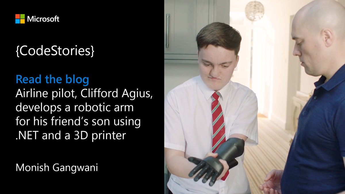 MSFTReactor's tweet image. Airline pilot and #dotNET developer Cliff Agius used open-source software to build a new robotic arm for his friend’s son 🌟
Read the #CodeStories blog: msft.it/6015Zj3Ch