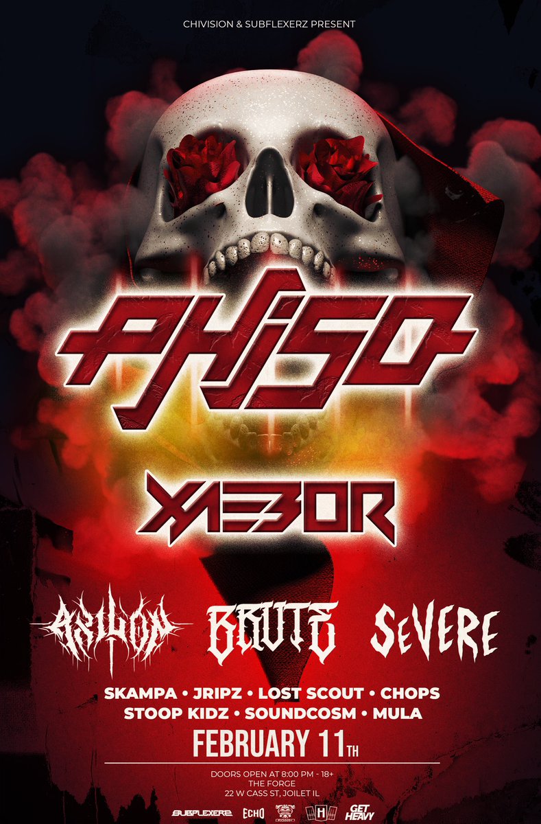 SUBFLEXERZ's tweet image. •|JUST ANNOUNCED|•

@phisodubs makes his return to Chicagoland 2.11.22 and we’re bringing the madman @XaeboR back out along with support from @itsbrute b2b @severetunes &amp;amp; @axilonmusic 

Powered by @HennesseySound &amp;amp; @RoninChicago 🔊🔉

18+ To Enter 

🎟: subflexerz.ticketspice.com/subflexerz-chi…
