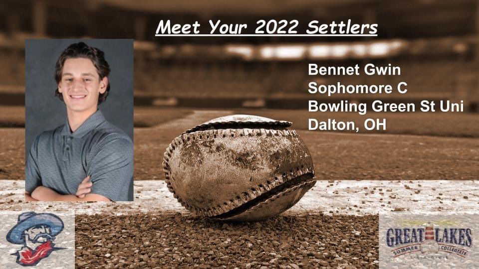 We are ready to introduce more of your 2022 Settler players.  Let's give a big welcome to Bennet Gwin from Bowling Green State University! #rollsets <a href="/BennetGwin/">Bennet Gwin</a> <a href="/BGSU_Baseball/">BGSU Baseball</a> <a href="/newarkurt/">.</a>