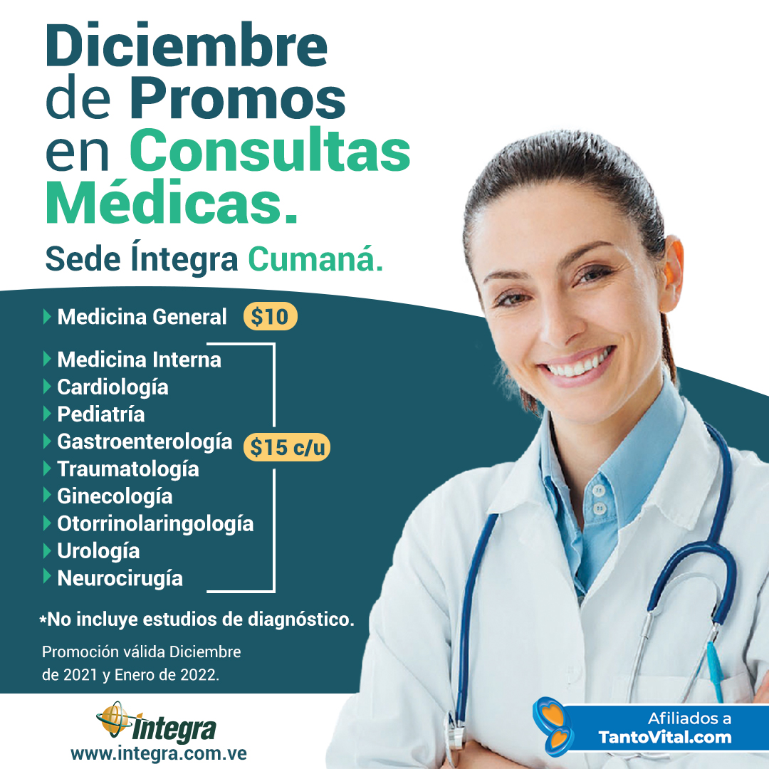Integravzla's tweet photo. Diciembre no se acaba y seguimos de promoción en  nuestra sede Íntegra Cumaná en Consultas Médicas.

Contáctanos:
🔸Sede Cumaná: (0293) 433.5699/ 433.5797, al correo electrónico atencion@integra.com.ve o al número 0414 8198271. 

#IntegraCumana #PromoConsultasMedicas https://t.co/Z6MypuVh1v