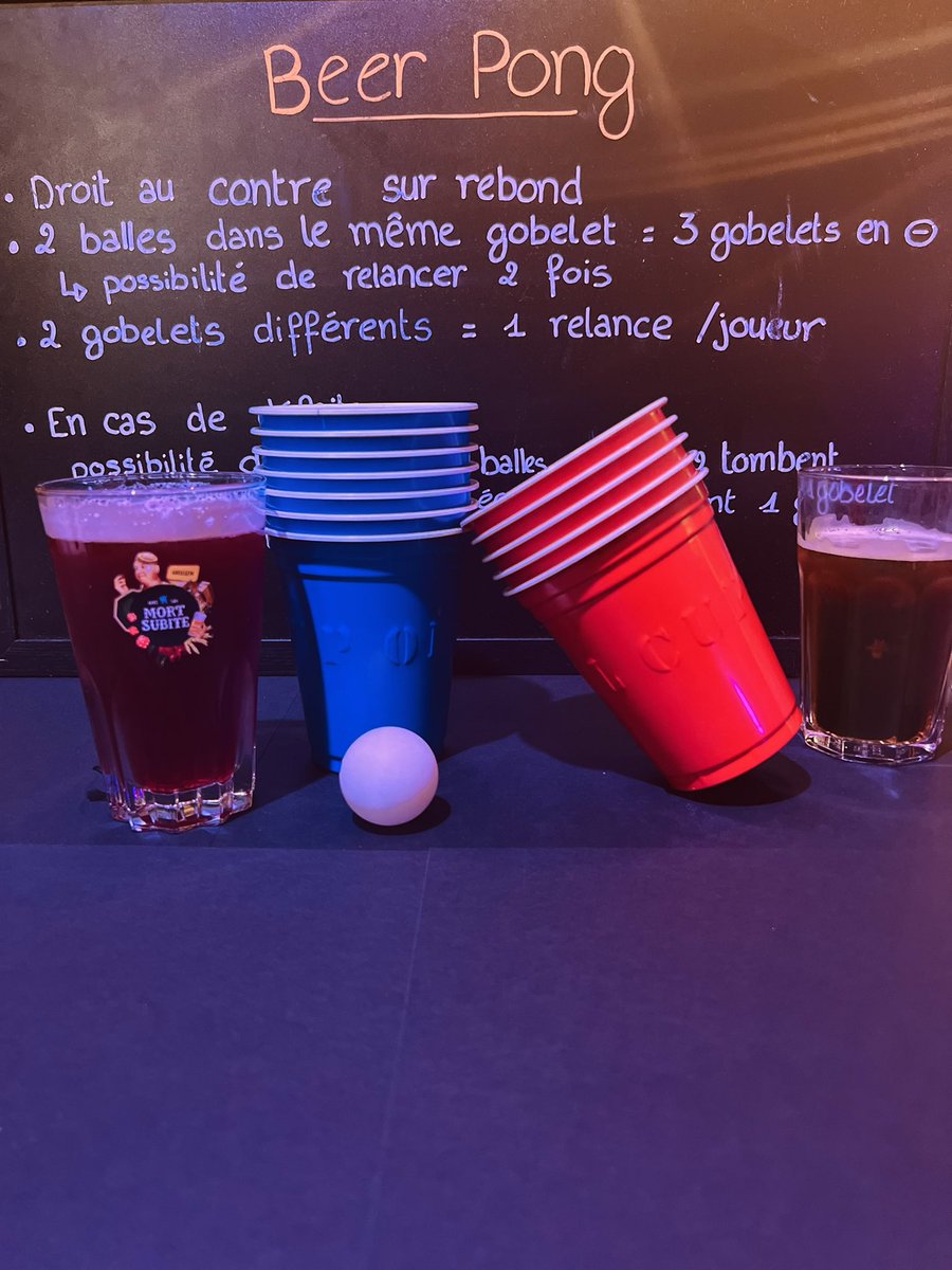 Salut la team 🤗

Préparez vous pour le dernier Beer Pong de l’année 🍺
 
Pour la première fois 1vs1 avec de nombreux lots à gagner 🥇