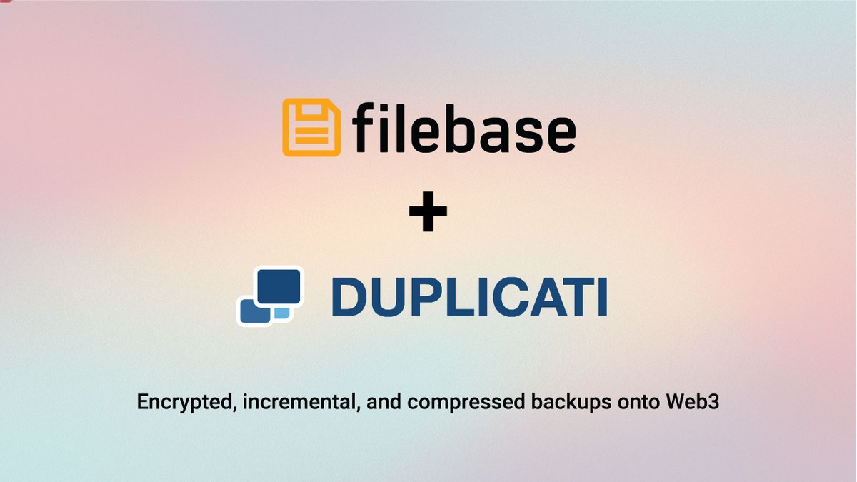 Filebase's tweet image. Backing up your data to #web3 using #Duplicati has never been easier. 

Let’s get started: bit.ly/3sqCJfl