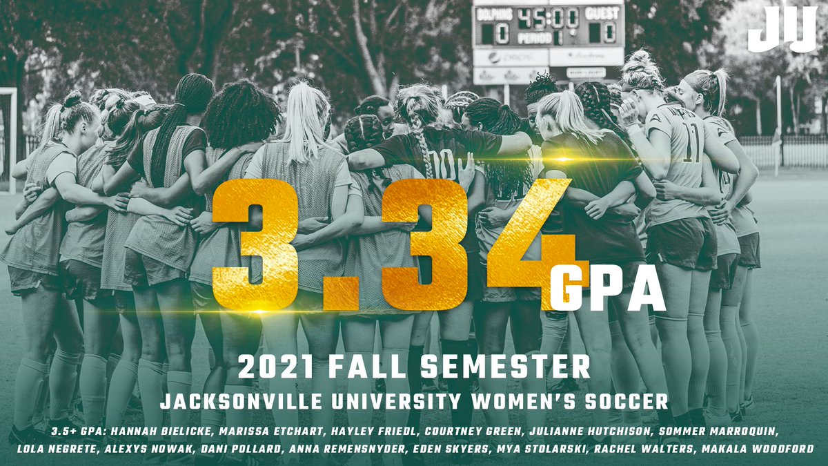 JAX_WSOC's tweet photo. Our girls took care of business on the field AND in the classroom this fall📚😤

14 Dolphins achieved a 3.5+ GPA! 

#JUPhinsUp https://t.co/hYdBhNHuNY