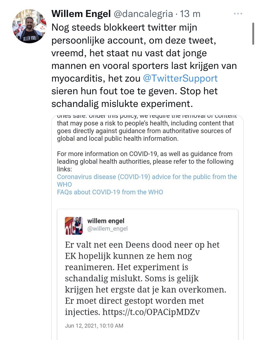 NDikkeboom's tweet image. Fifth attempt: @TwitterSafety @TwitterSupport please delete the account @dancalegria asap...as it is spreading misinformation about Covid19 on a daily base...through yóur platform. Please follow your own Twitter-rules! 👇🏻

#dangerous #misinformation #asap