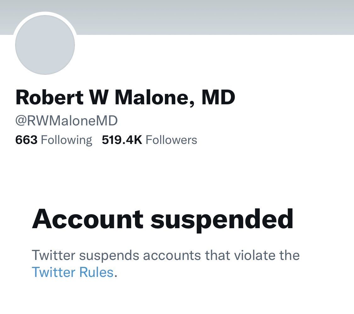 When Twitter suspends the invtentor of mRNA technology for spreading “misinformation” about Covid vaccines, you know we’re in trouble.