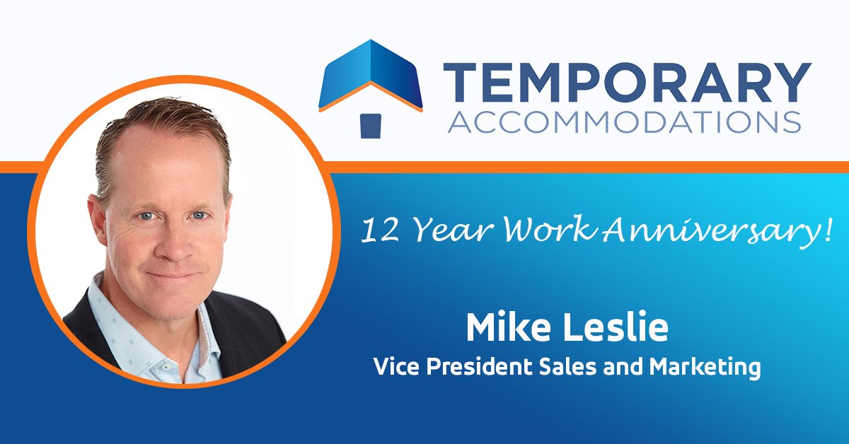 TA_Cares's tweet photo. Temporary Accommodations is proud to congratulate our Vice President Sales and Marketing, Mike Leslie, on his twelve-year work anniversary! https://t.co/jpBRhg3mdM