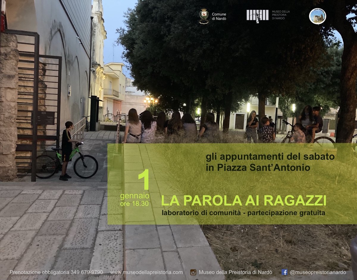 1gennaio 18.30 𝗽𝗶𝗮𝘇𝘇𝗮 𝗦𝗮𝗻𝘁'𝗔𝗻𝘁𝗼𝗻𝗶𝗼
Inauguriamo un percorso di condivisione organizzato dal Museo e dall'Ecomuseo dell'Archeologia Costiera di Nardò. Patrocinato dal Comune di Nardò - Assessorato alla Cutura
Partecipazione gratuita
#museo #comunità #partecipazione