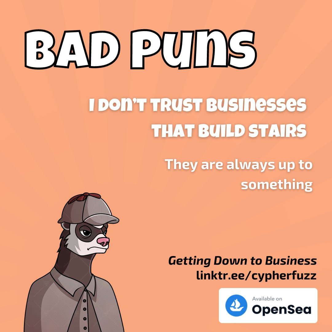 CypherFuzz's tweet photo. Another #NFT #badpun. 😝
Check out the collection on @opensea 👉 https://t.co/k99wRWgvxh 

#NFTdrop #NFTCollector #NFTartists #NFTartwork #NFTCommunity #ETH #OpenSeaNFT #NFTs #ETHNFT #NFTcollection #NFTart #NFTlaunch https://t.co/6Oh8JUm2LW