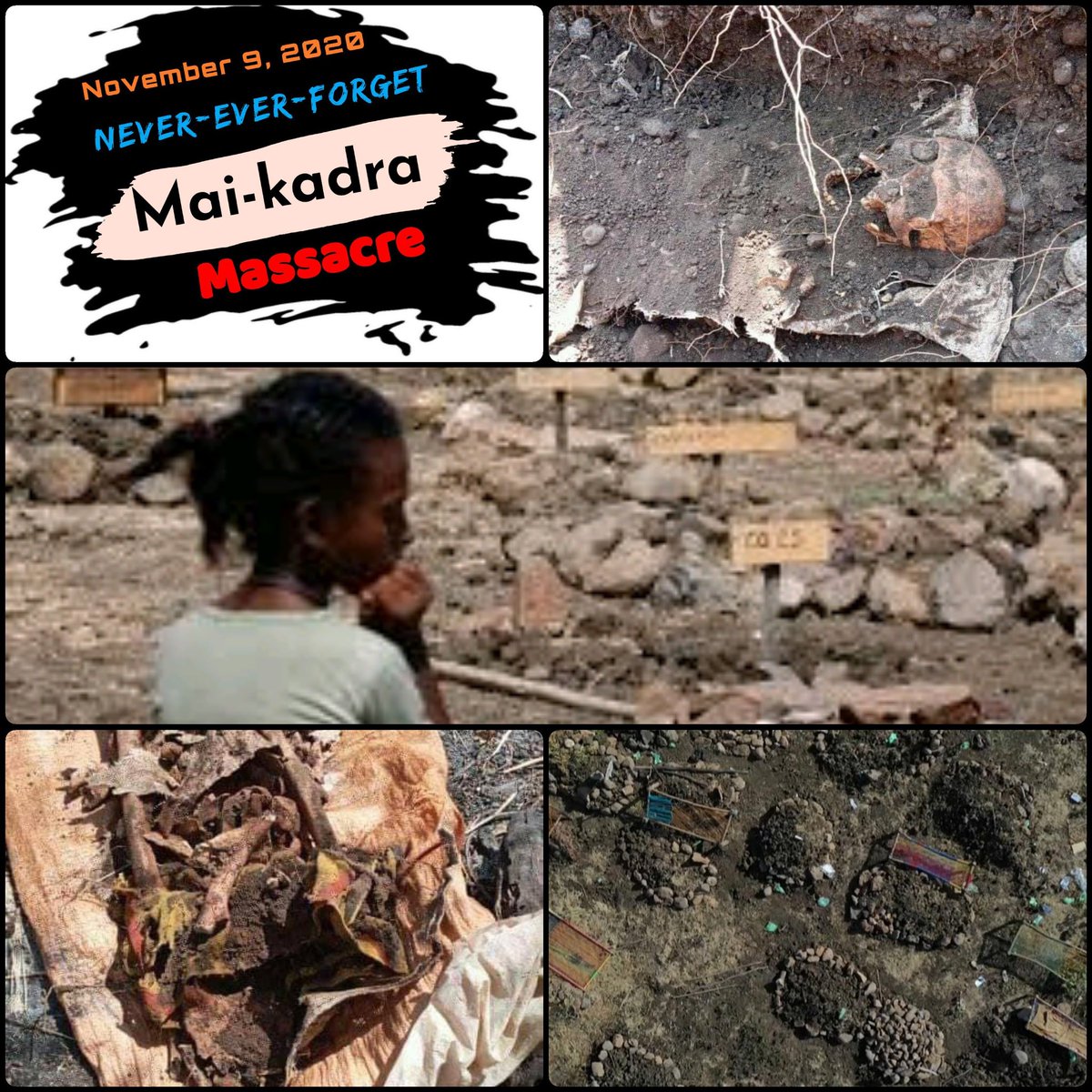 zutopist's tweet photo. “Nov. 9, 2020, TPLF-aligned militia carried out systematic ethnic cleansing of 100s of innocent Amhara civilians in the town of Mai Kadra. (Reuters reported that the TPLF appeared to have laid the groundwork for this slaughter in late Oct. 2020..” @MarkWarner @RandPaul #NoMore https://t.co/yCf7B1Fid1