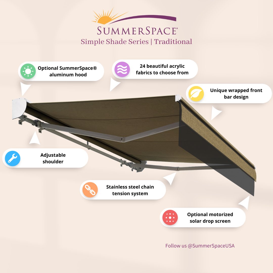 SummerSpaceUSA's tweet photo. The SummerSpace® Simple Shade Series Traditional Retractable Awning is designed for maximum protection with the simple touch of a button. 
Sun when you want it, and shade when you need it, it is exactly what you and your family will have with this reliable, time-tested awning. ☀ https://t.co/sbkcvAN3wy