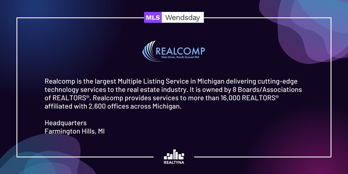 realtyna's tweet image. 🌟On today’s edition of #MLS #Wednesday, our focus is @Realcompmls

🔎 Realcomp is the largest #MLSprovider in Michigan that delivers great data to empower #REALTORS to achieve results.
🔗To learn more visit:
realtyna.com/mls-coverage/m…
.
.
.
#Realtyna #realestate #realestatebusiness