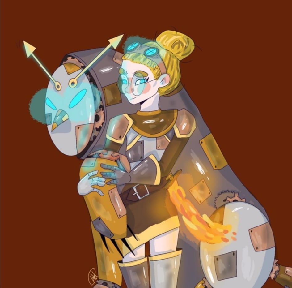 RollForMischief's tweet photo. More Ellie art! Abby (abby.artful on Insta) saw us post her previous fanart of our fave Science God artificer, and then drew us a brand new version--as you can see, it's adorable! We love the steampunk Ein. (Old version added for comparison--we love both of them!)

#dnd5e #dndart https://t.co/FXcgoq1pTF