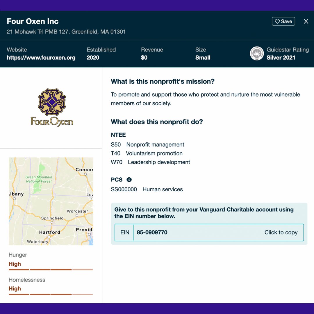 FourOxen's tweet photo. We are humbled to be featured in Vanguard Charitable's Nonprofit Aid Visualizer. Our selection has to do directly with our #FOmaskthehomelessPHL campaign and the over 126,000 masks donated in relief of the #homeless and vulnerable in Philadelphia and NJ. 
#fouroxen #rallytheherd https://t.co/S9FrQnSHkO